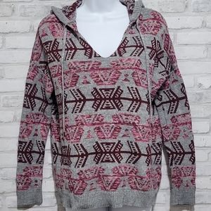American Eagle Aztek Tribal Knit Sweater w/ Hood Size SMALL